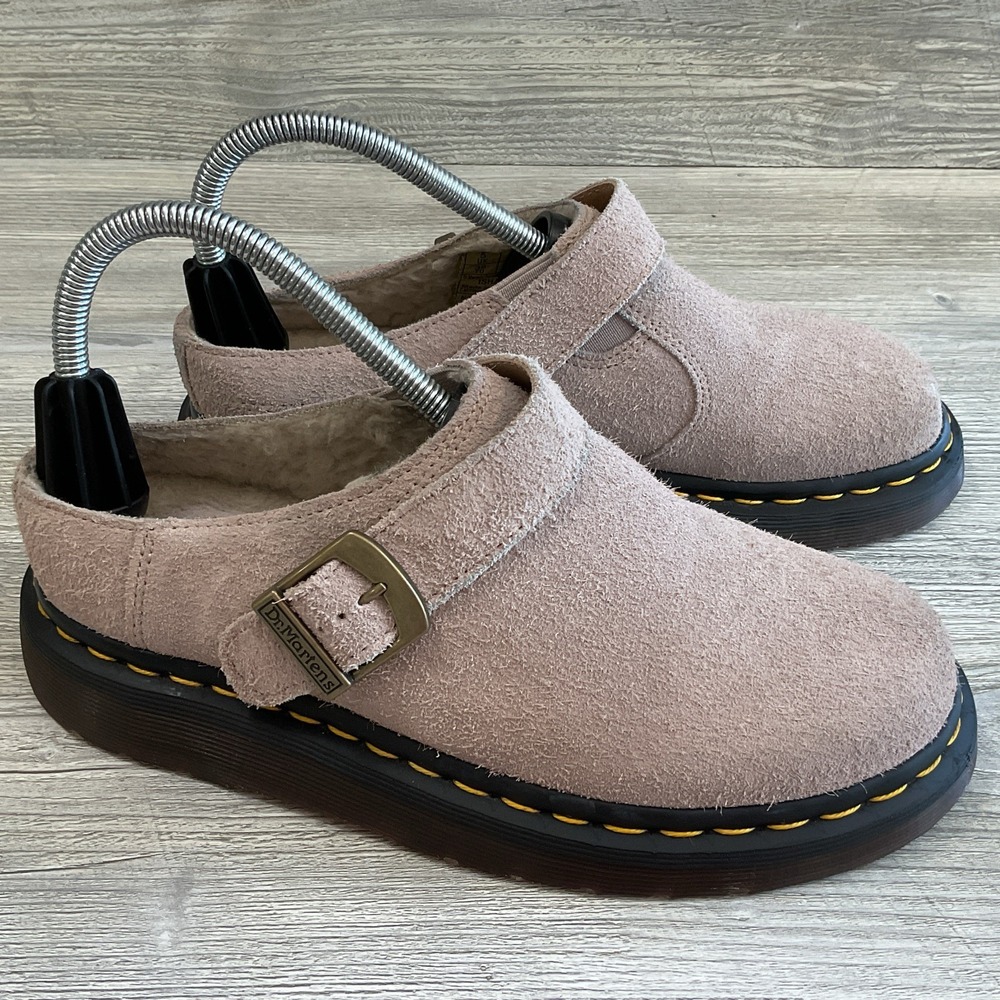 Doc Dr Martens Isham Vintage Taupe Suede Leather Slip On Mules Women's Size 7